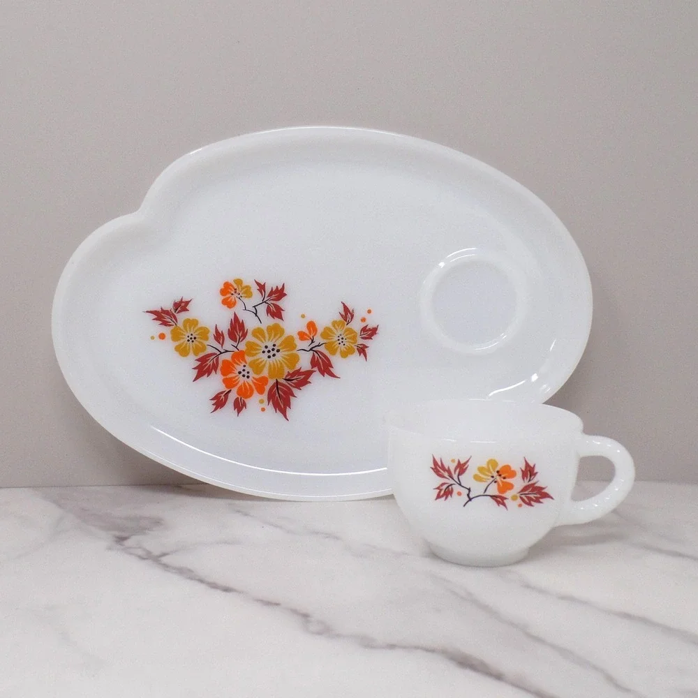 Vintage Federal Glass Snack Sets, Blossom (4 sets in original box) (1950s)